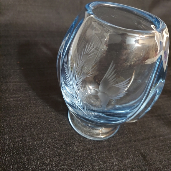 Kosta Boda Art Kosta Boda Pale Blue Etched Crystal Vase Flying Bird